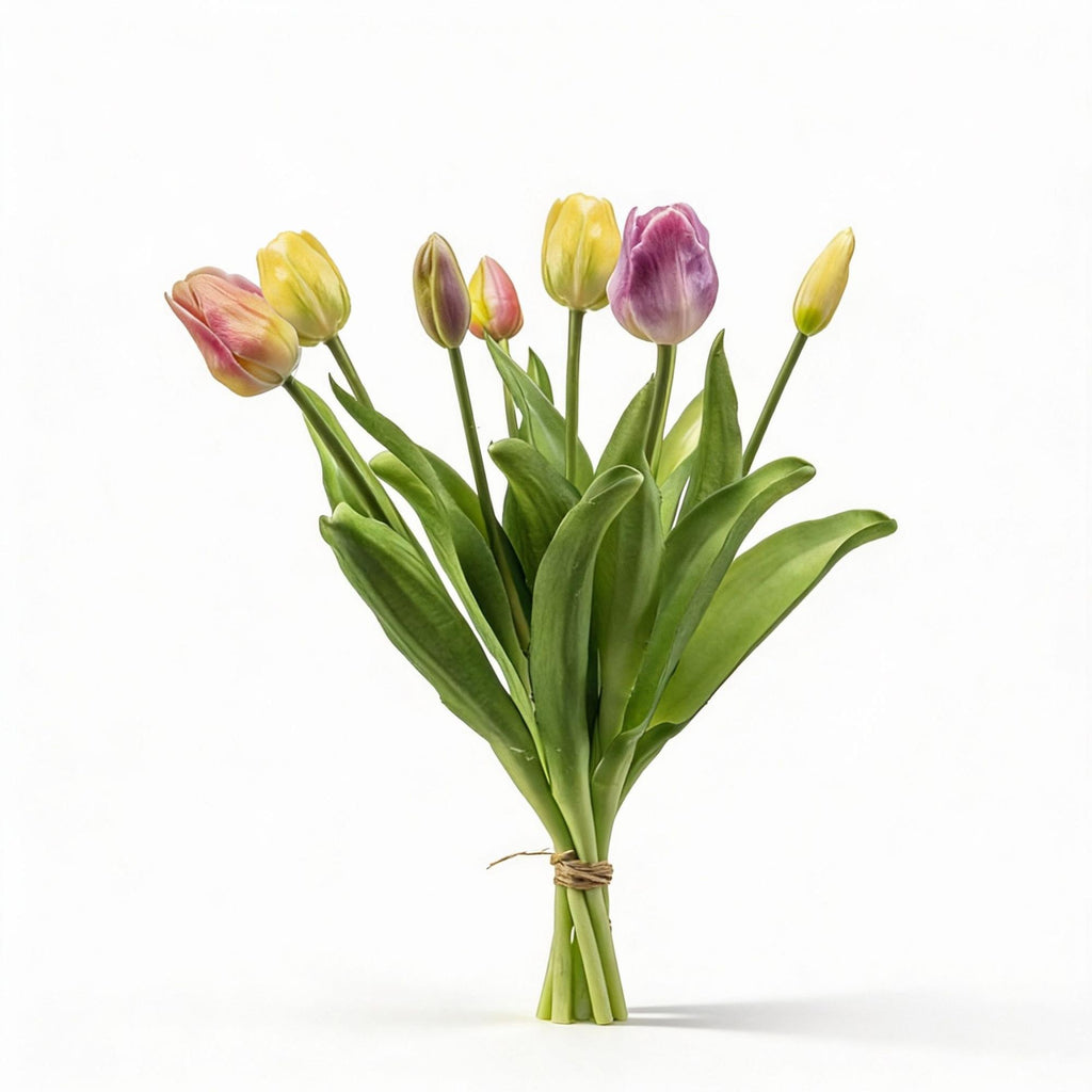 Tulpenstrauß, Sanfter Frühling, ‘Real Touch’ Kunsttulpen, 7 Stiele, 42 cm
