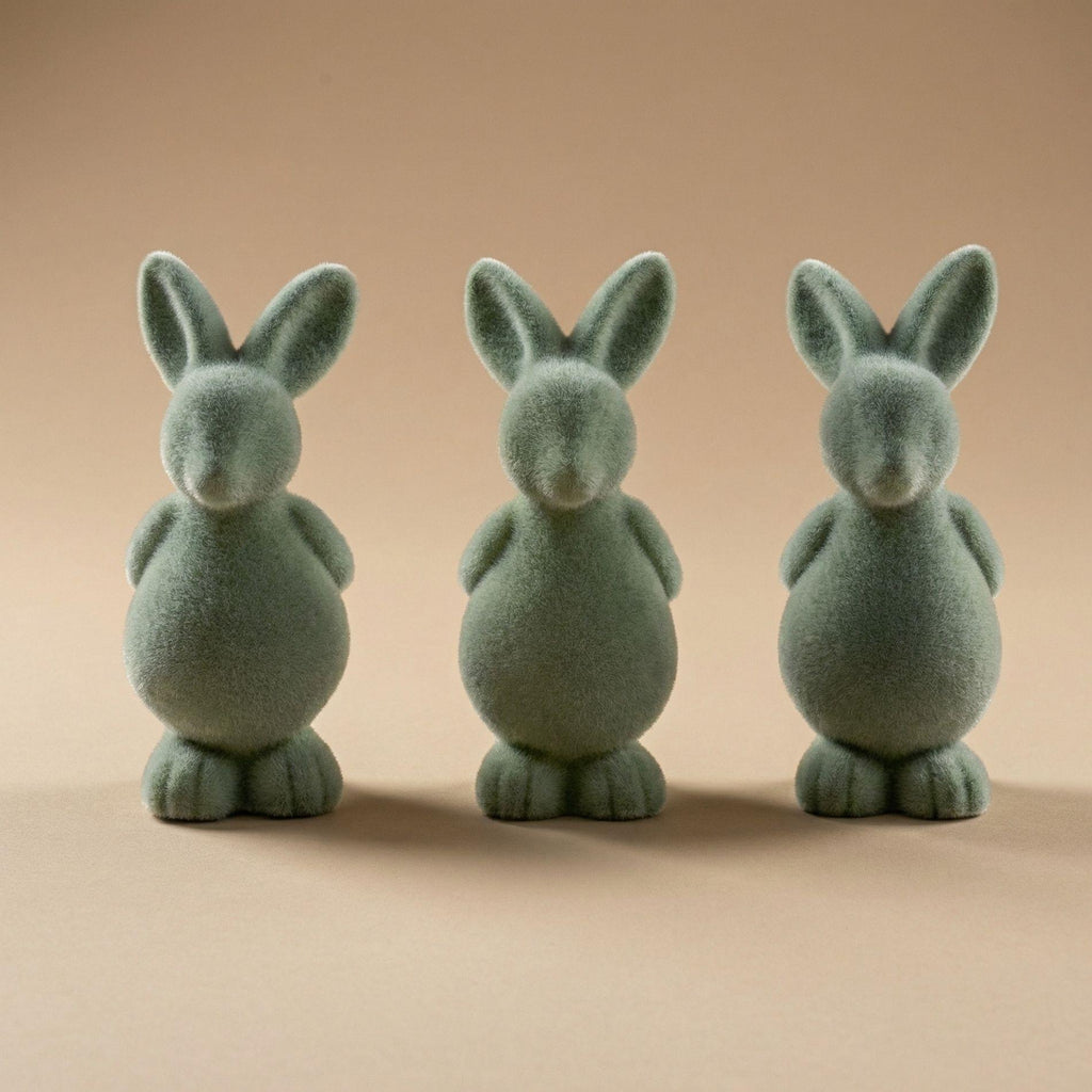 3x Osterhase Dekoration, Grüner Samt, ↑ 12,5 cm