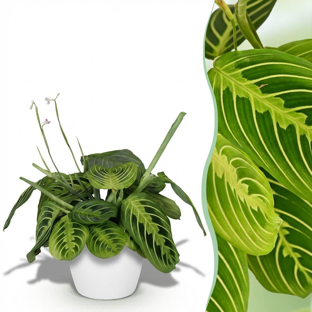 Green boutiQ, Zimmerpflanze, Maranta Fascinator Lemon Lime, Gebetspflanze, Haustierfreundliche Pflanze, Grün, Topf 12cm, Höhe 25cm