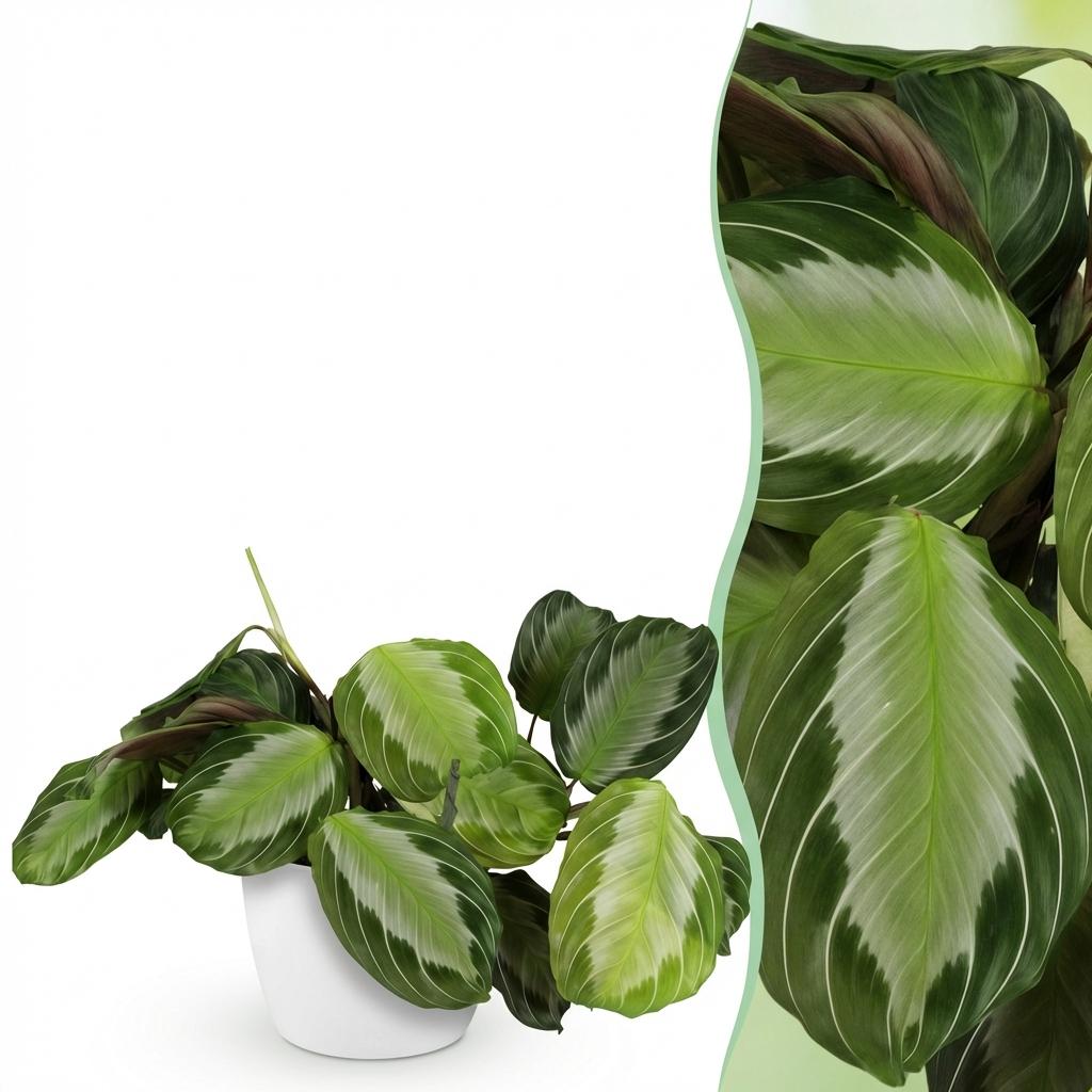 Green boutiQ, Zimmerpflanze, Maranta Fascinator Silverband, Gebetspflanze, Haustierfreundliche Pflanze, Grün, Topf 12cm, Höhe 25cm