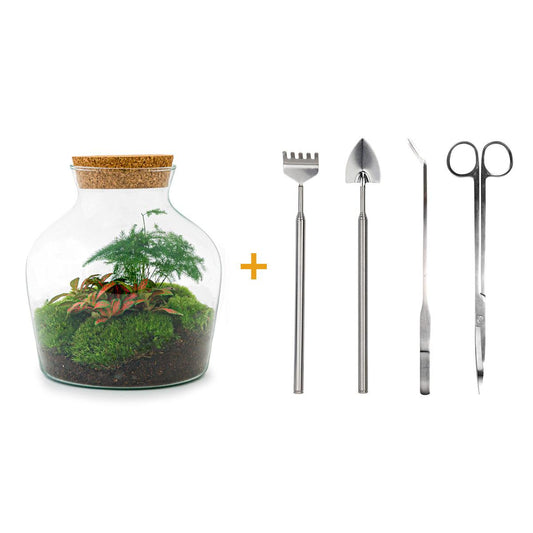 Flaschengarten – Little Joe – 21,5 cm – Rechen + Schaufel + Pinzette + Schere