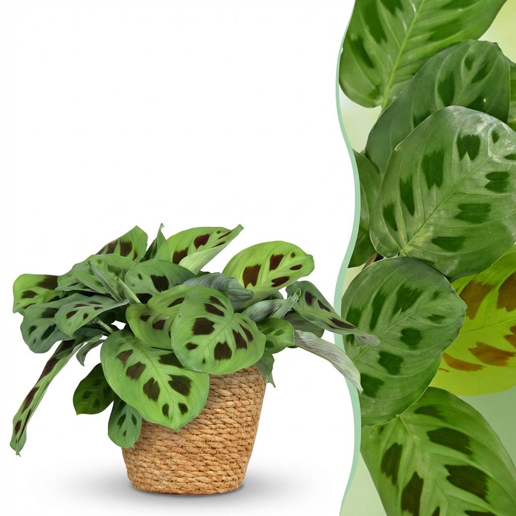 Green boutiQ, Zimmerpflanze, Maranta Fascinator Kerchoveana, Zebrapflanze, Haustierfreundliche Pflanze, Grün, Topf 12cm, Höhe 25cm
