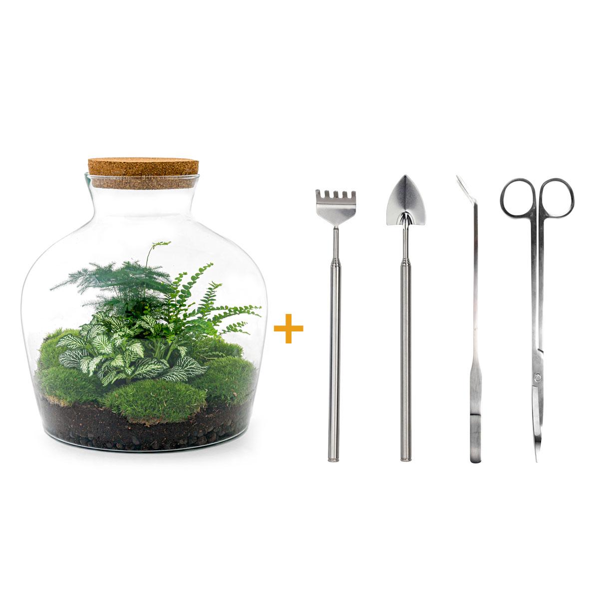 Flaschengarten – Fat Joe Grün – 30 cm – Rechen + Schaufel + Pinzette + Schere