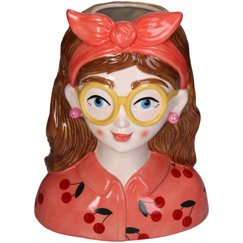Vase Fashion Lady „Jessie“ – 27 cm – mit Brille und Haarband - Botanic-Vibes