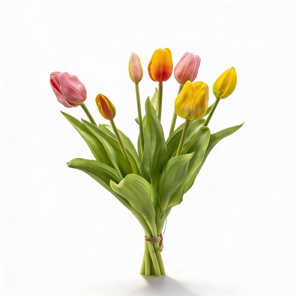 Tulpenstrauß, Bunte Mischung, ‘Real Touch’ Kunsttulpen, 7 Stiele, 42 cm