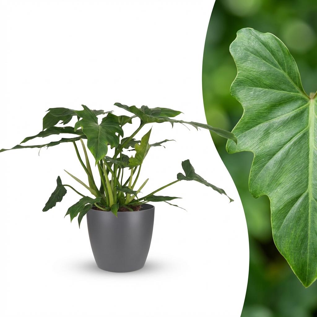 Philodendron Lacerum, Grün, Pflegeleicht, 1 Pflanze, Inklusive grauem Topf, Topf Ø19 cm, 65 cm
