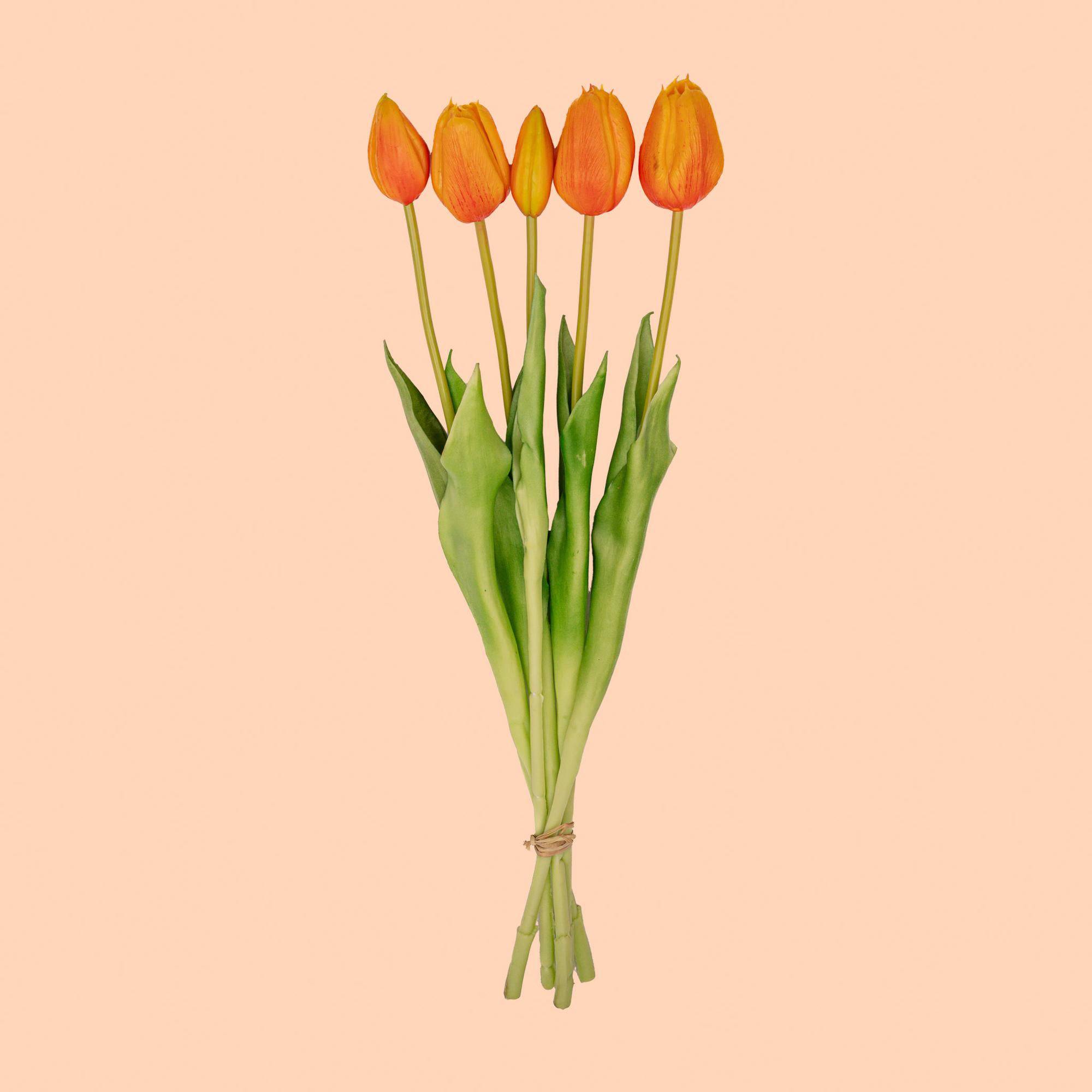 Tulpenstrauß orange – 5 stück – „real touch“-kunsttulpen – 42 cm - Botanic-Vibes