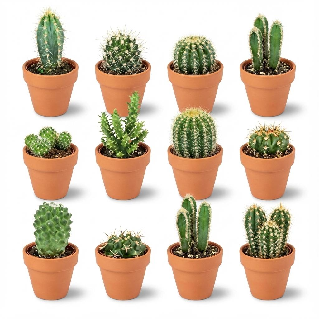 Mini Kakteen Mix, 12 Stück, Ø8 cm,1 cm, 5-10 cm, Terrakottatöpfe