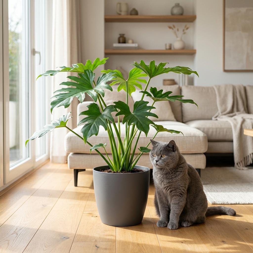 Philodendron Lacerum, Grün, Pflegeleicht, 1 Pflanze, Inklusive grauem Topf, Topf Ø19 cm, 65 cm