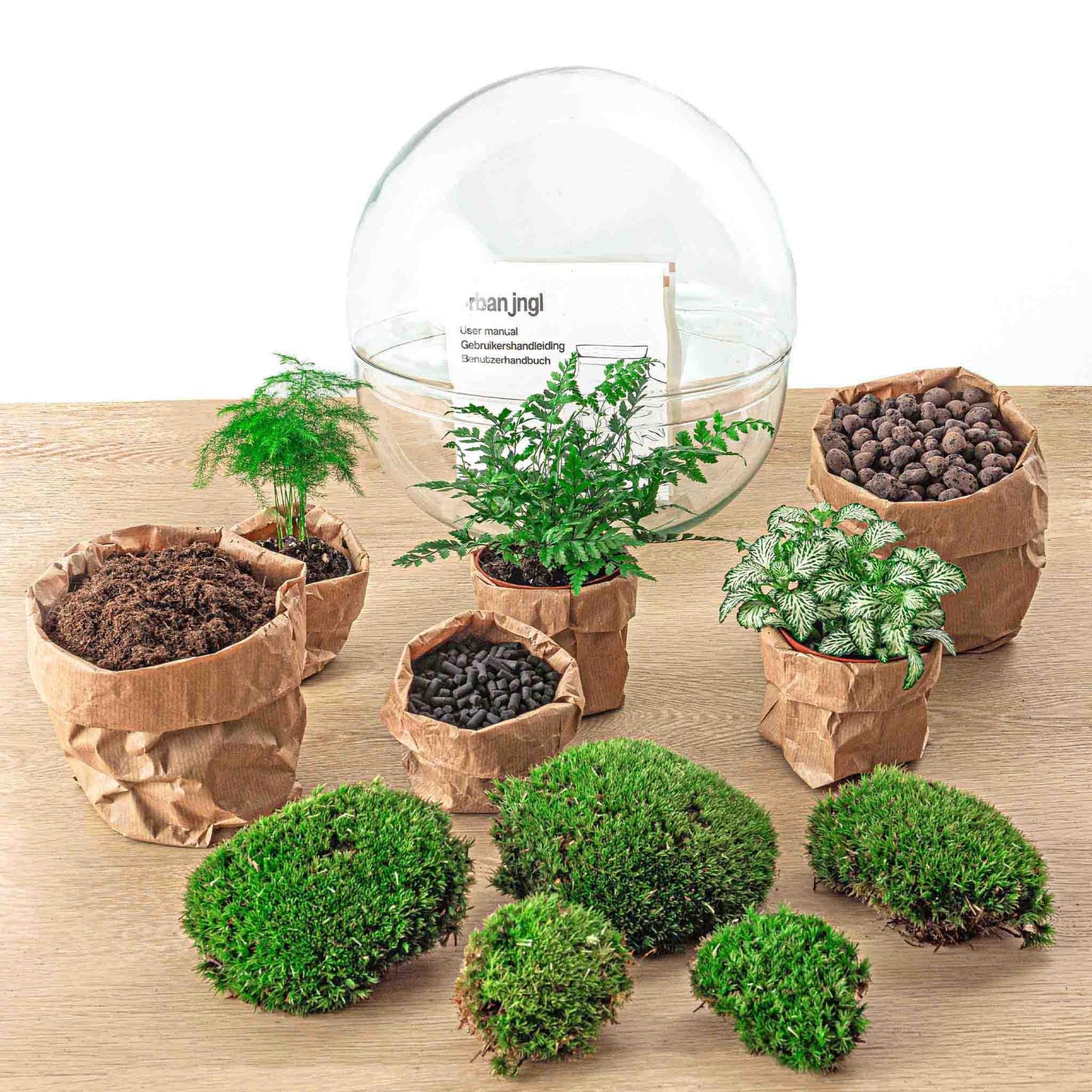 Flaschengarten – Dome XL – 30 cm – Rechen + Schaufel + Pinzette
