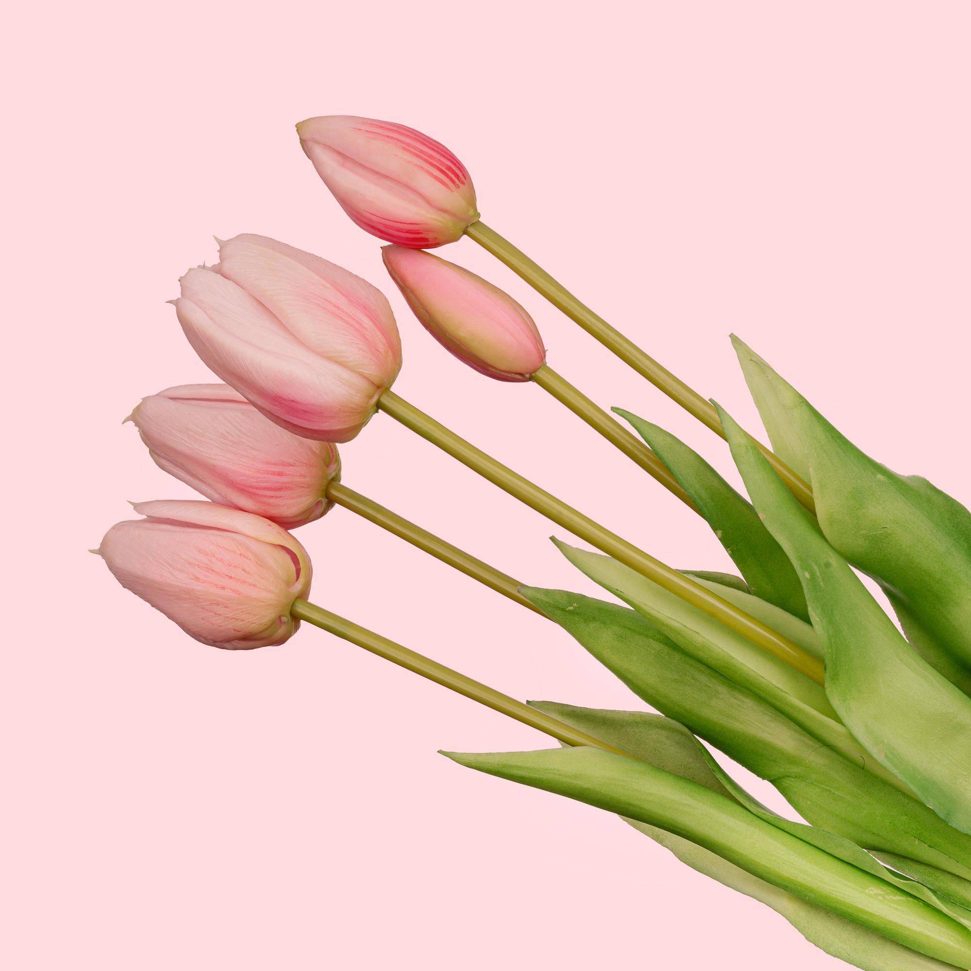 Tulpenstrauß pink – 5 stück – „real touch“-kunsttulpen – 42 cm (rosa) - Botanic-Vibes