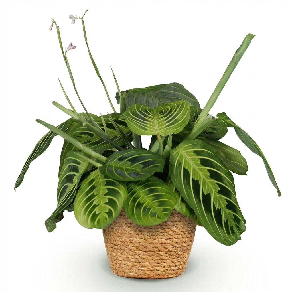 Green boutiQ, Zimmerpflanze, Maranta Fascinator Lemon Lime, Gebetspflanze, Haustierfreundliche Pflanze, Grün, Topf 12cm, Höhe 25cm