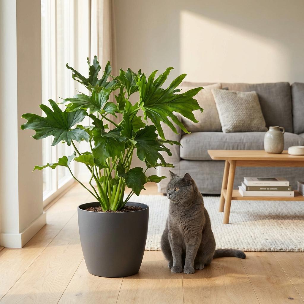 Philodendron, Philodendron Lickety Split, Grün, Pflegeleicht, 1 Pflanze, mit Topf Grau, Topf 19 cm, 70 cm