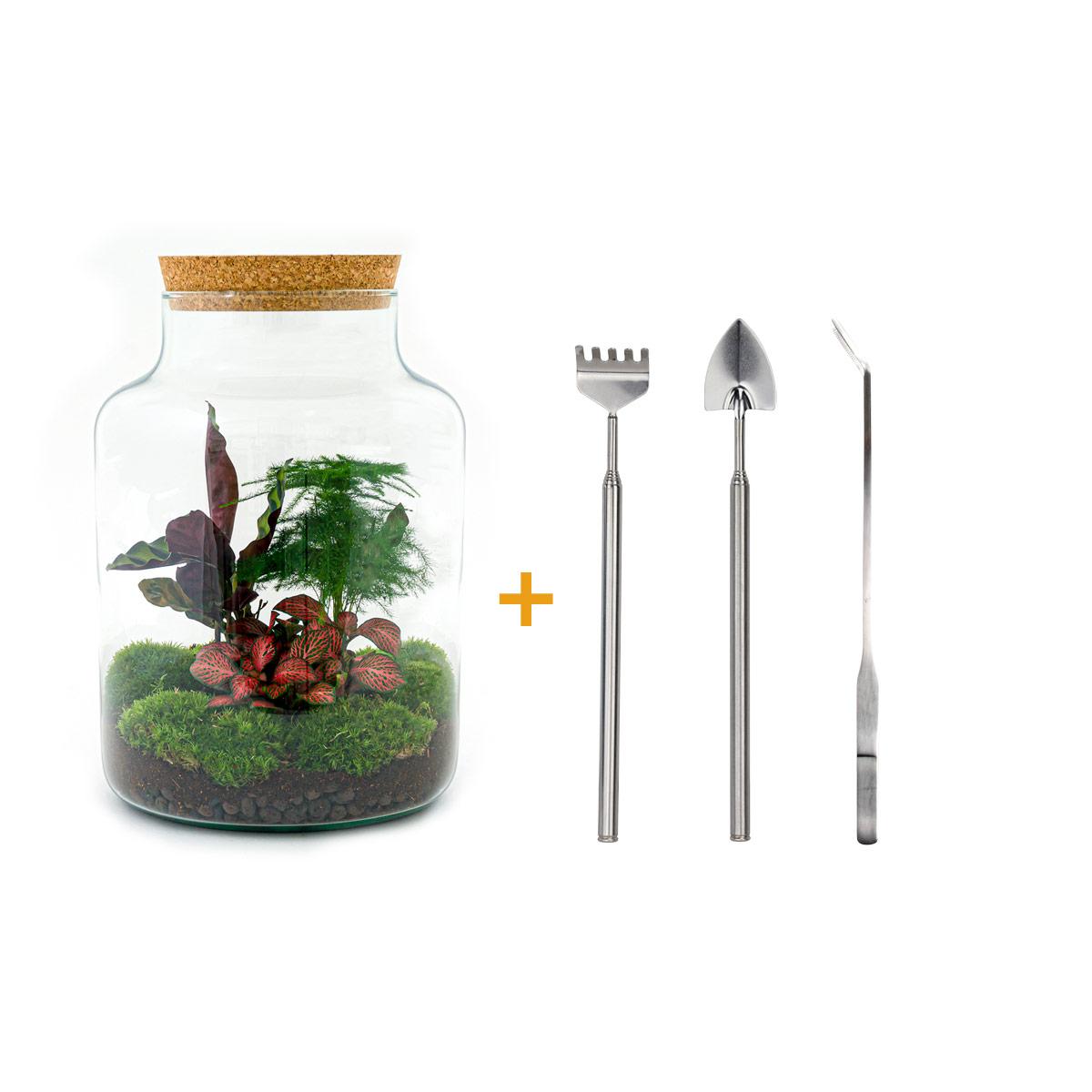 Flaschengarten – Milky – 30 cm – Rechen + Schaufel + Pinzette