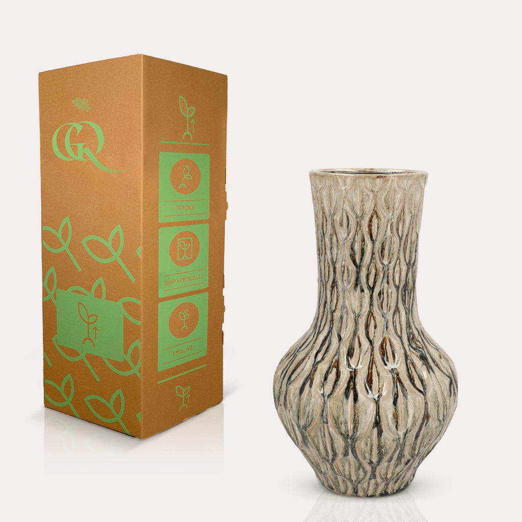 Vase aus Stein M, H39 W23, Boa Grün