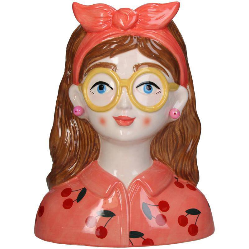 Vase Fashion Lady „Jessie“ – 27 cm – mit Brille und Haarband - Botanic-Vibes