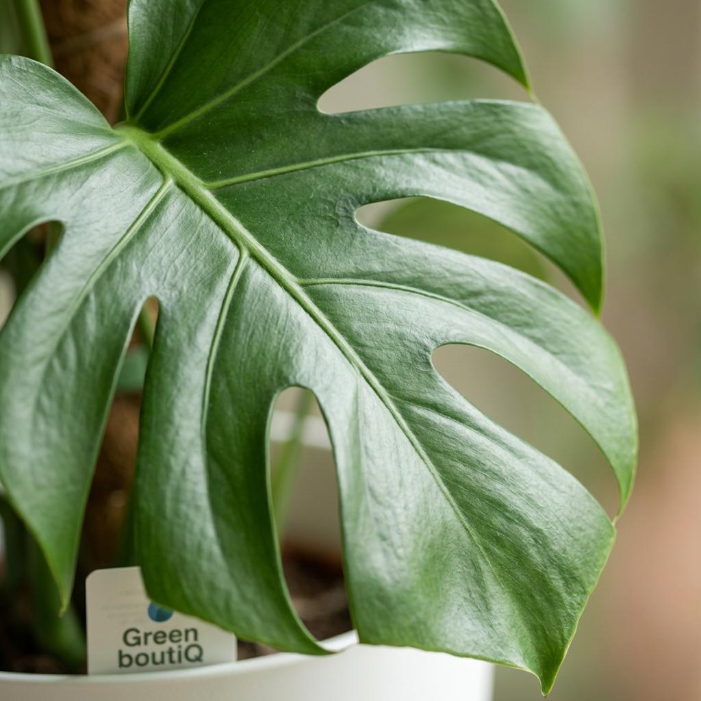 Fensterblatt, Monstera Deliciosa Moosstab, Grün, Pflegeleicht, 1 Pflanze, mit Übertopf Weiß, Topf 19 cm, 90 cm