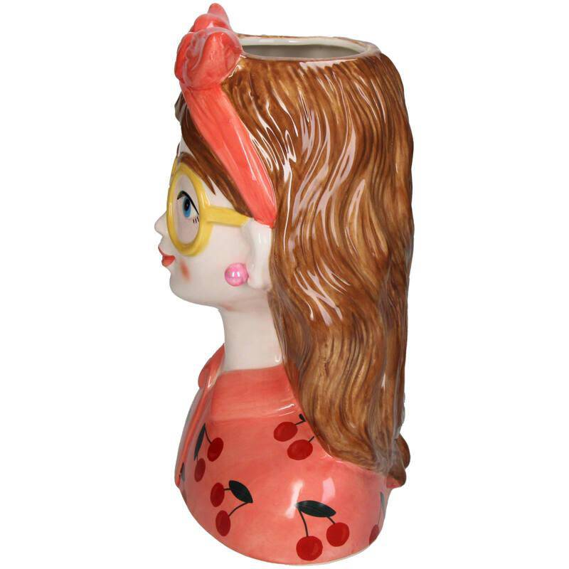 Vase Fashion Lady „Jessie“ – 27 cm – mit Brille und Haarband - Botanic-Vibes