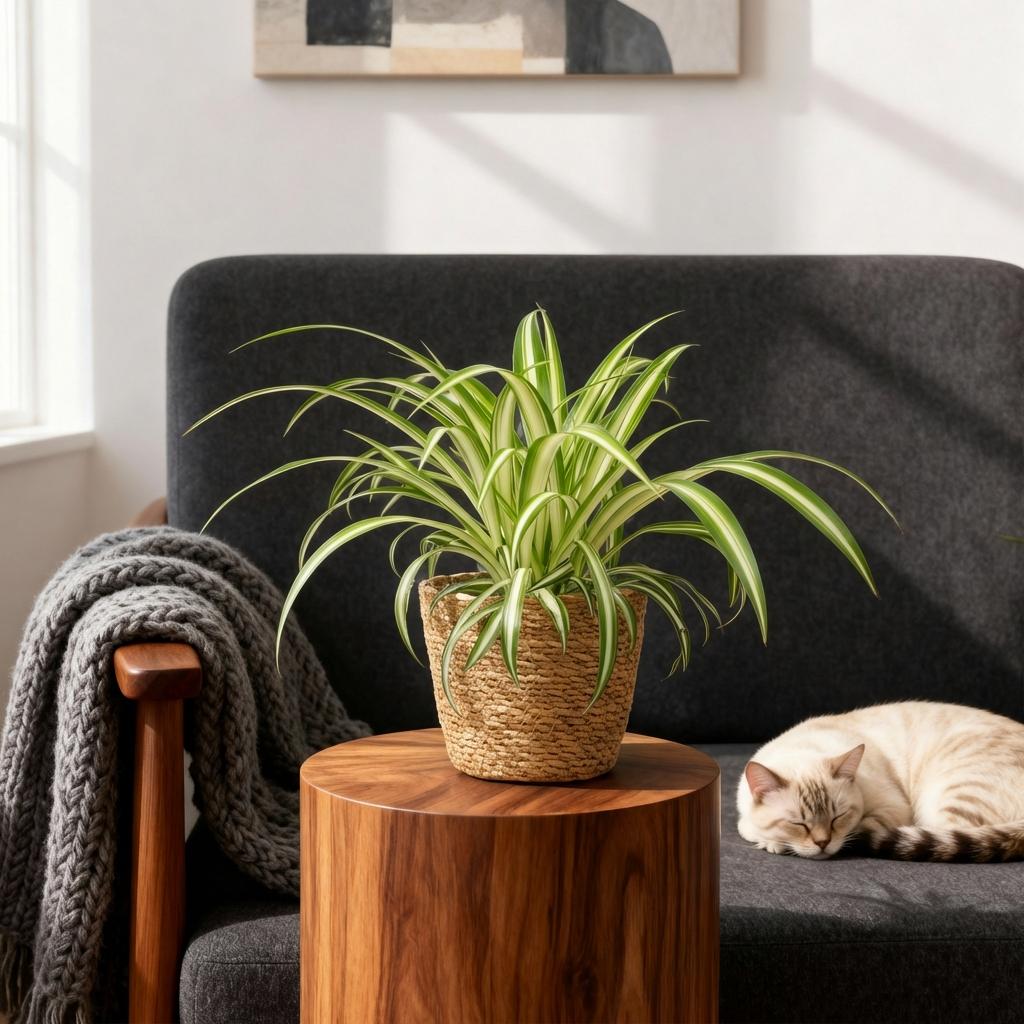 Green boutiQ, Zimmerpflanze, Chlorophytum comosum Variegatum, Bunte Graslilie, Haustierfreundliche Pflanze, Grün, Topf 12cm, Höhe 20cm