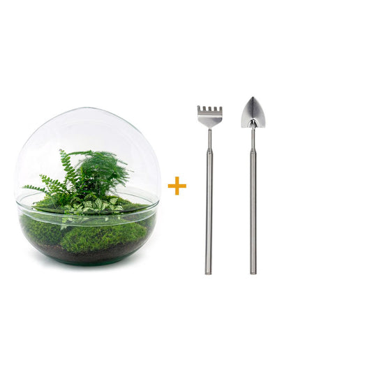 Flaschengarten – Dome XL – 30 cm – Rechen + Schaufel