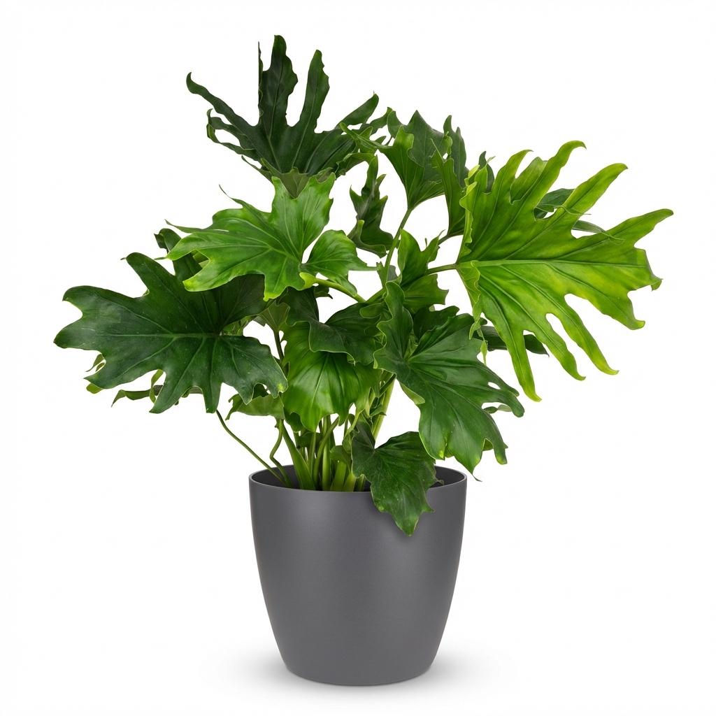 Philodendron, Philodendron Lickety Split, Grün, Pflegeleicht, 1 Pflanze, mit Topf Grau, Topf 19 cm, 70 cm