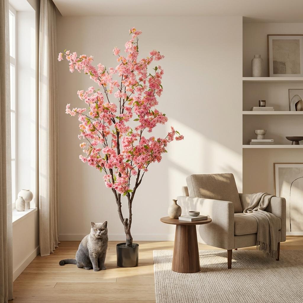 Kunstpflanze, Prunus, Kersenbloesem, rosa, 175 cm
