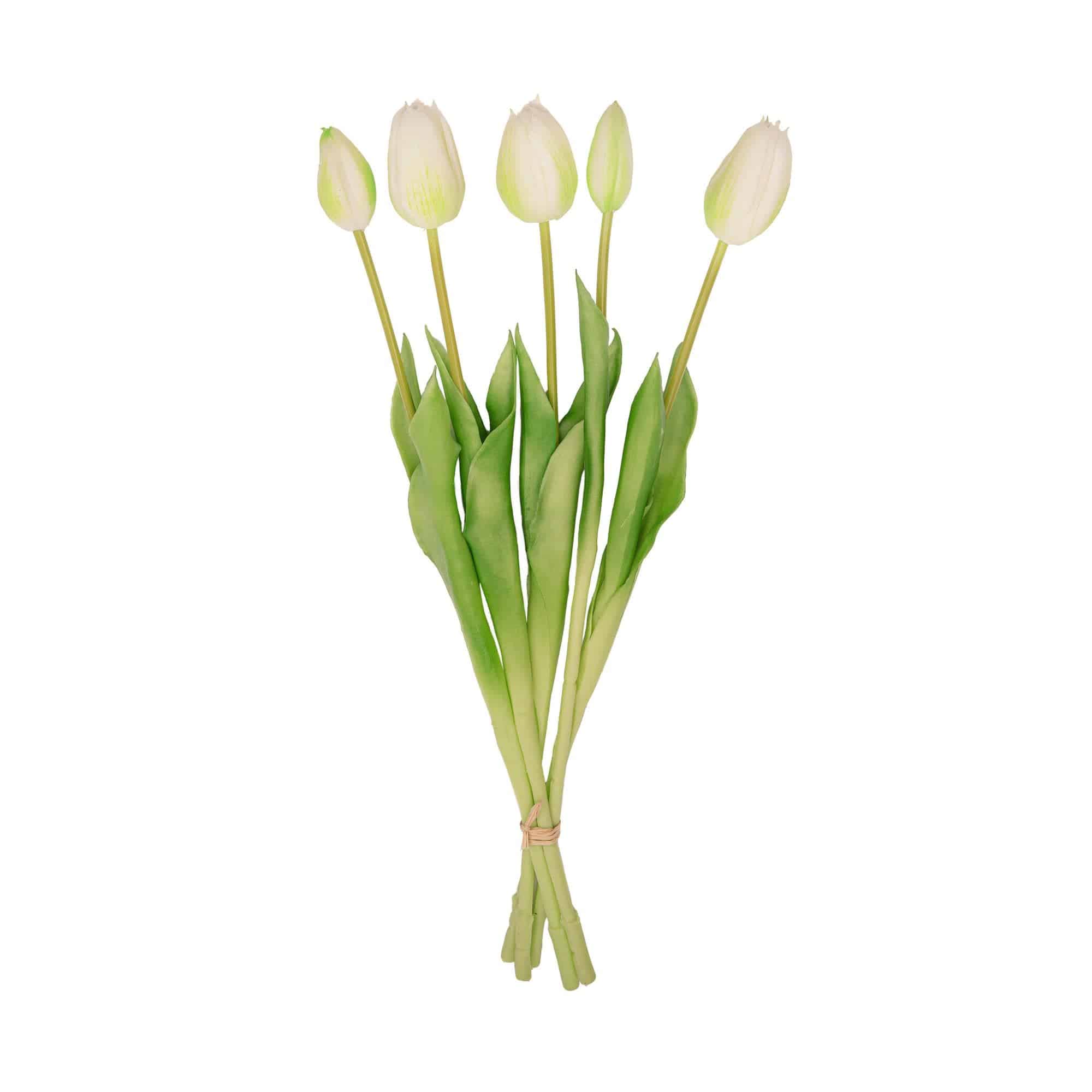 Tulpenstrauß weiß/grün – 5 stück – „real touch“-kunsttulpen – 42 cm (weiß/grün) - Botanic-Vibes