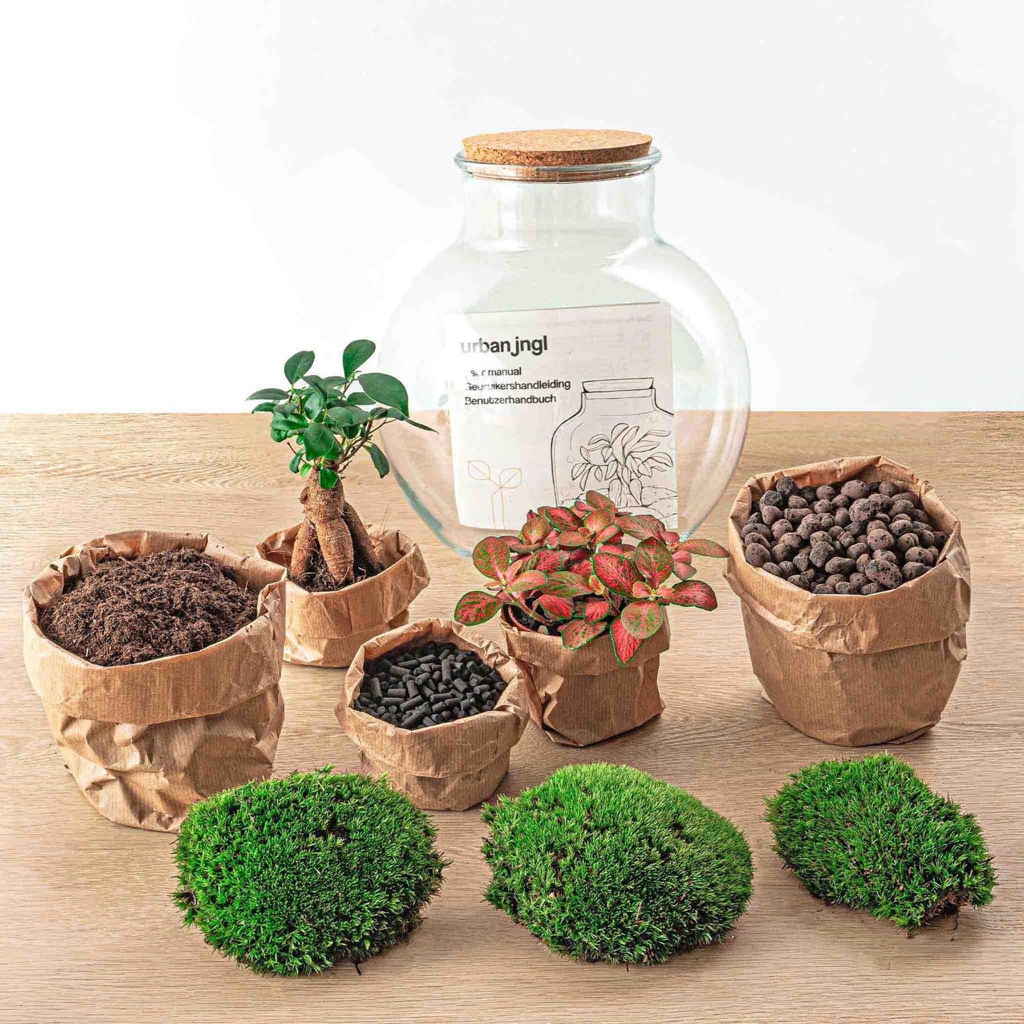 Flaschengarten – teddy bonsai – 26,5 cm – Rechen + Schaufel