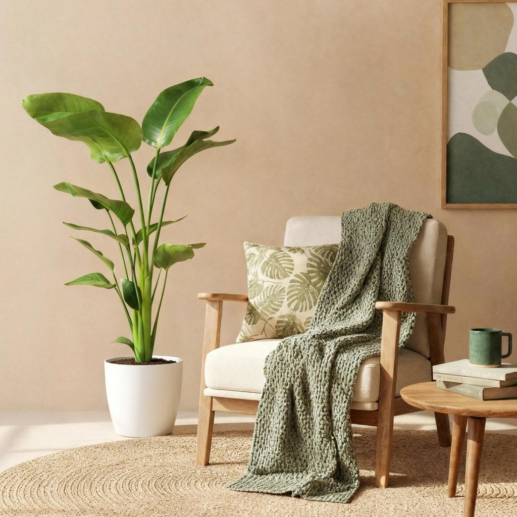 Green boutiQ, Zimmerpflanzen, Strelitzia Nicolai, Paradiesvogelblume, Geringer Pflegeaufwand, Grün, Topf 21cm, Höhe 110, 120cm