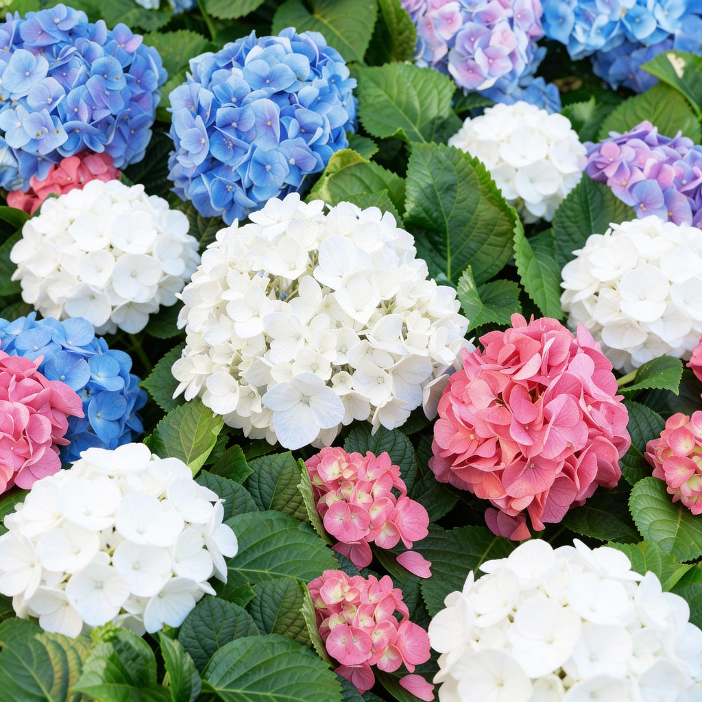 Hydrangea macrophylla Tricolour, Hortensie, Winterfest, Rot-Blau-Weiß, 3 Pflanzen, Topf 12 cm, 20-30 cm