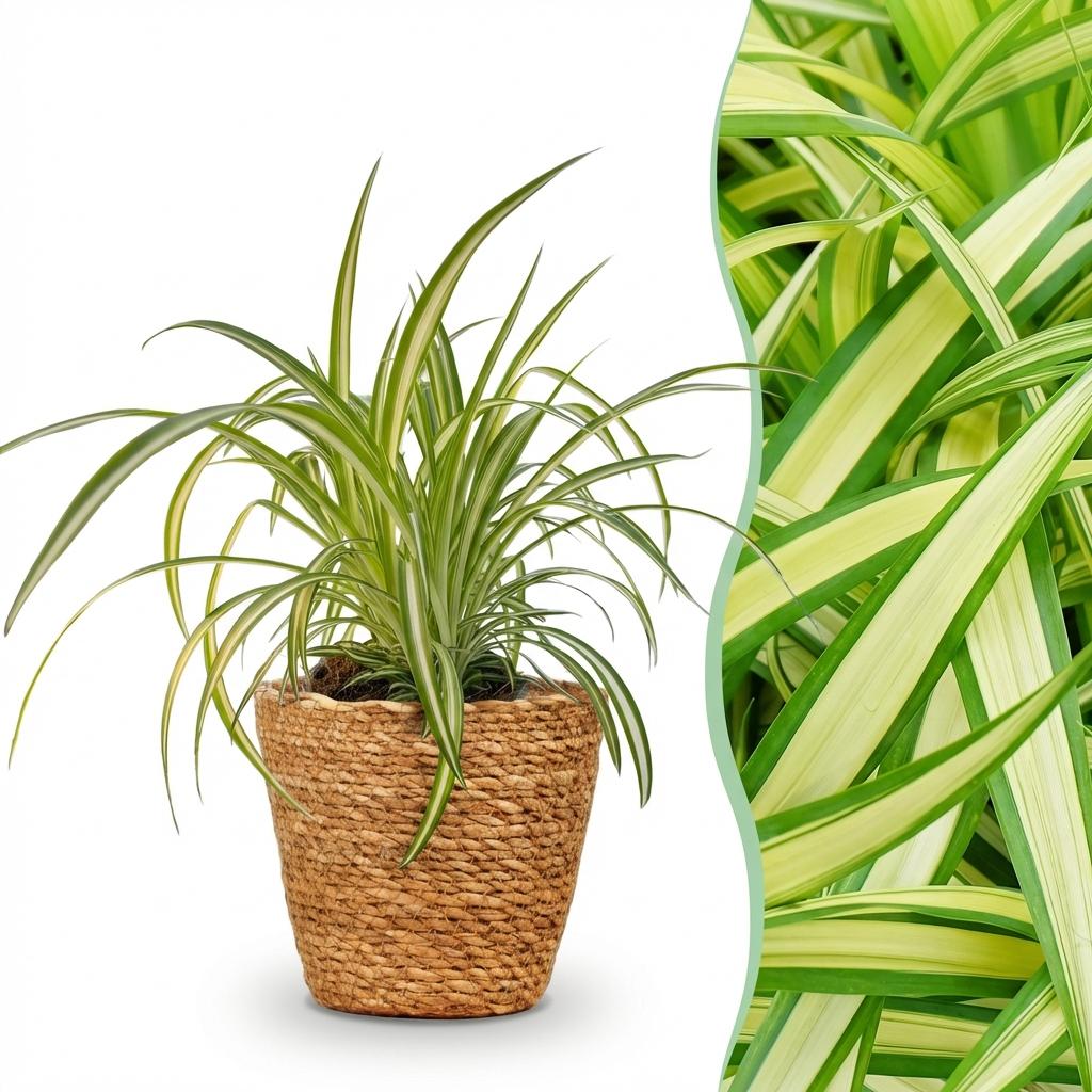 Green boutiQ, Zimmerpflanze, Chlorophytum comosum Variegatum, Bunte Graslilie, Haustierfreundliche Pflanze, Grün, Topf 12cm, Höhe 20cm