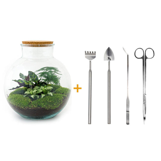 Flaschengarten – Bolder Bob – 30 cm – Rechen + Schaufel + Pinzette + Schere