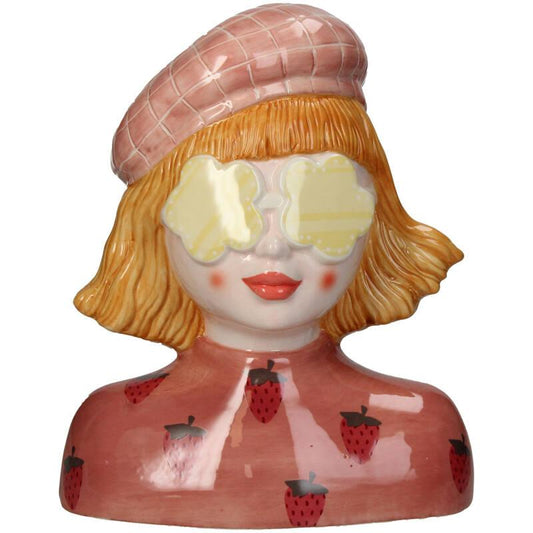 Vase Mädchen Erdbeere – Rosa Keramiktopf – 24 cm hoch