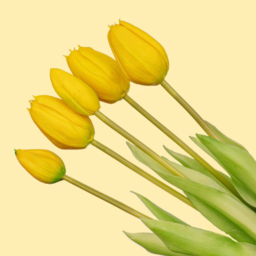 Tulpenstrauß gelb – 5 stück – „real touch“-kunsttulpen – 42 cm (gelb) - Botanic-Vibes