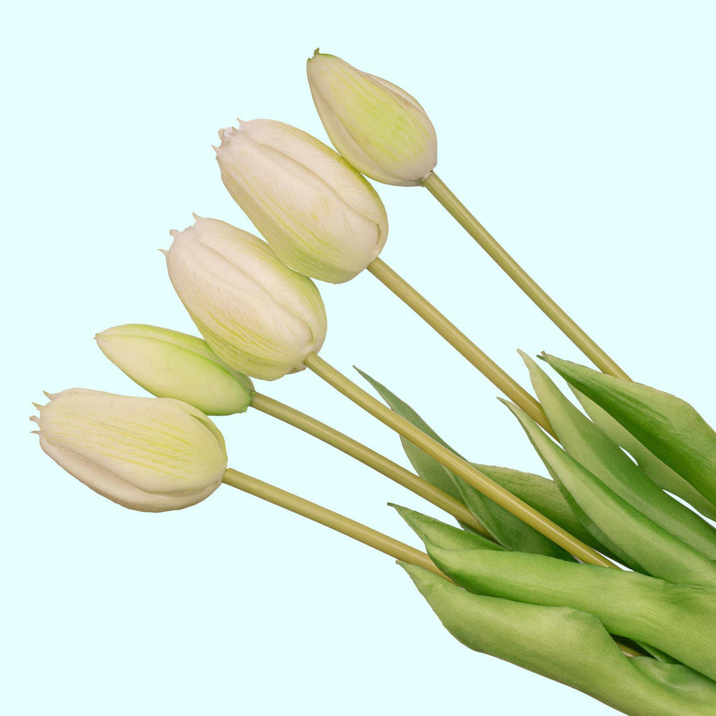 Tulpenstrauß weiß/grün – 5 stück – „real touch“-kunsttulpen – 42 cm (weiß/grün) - Botanic-Vibes